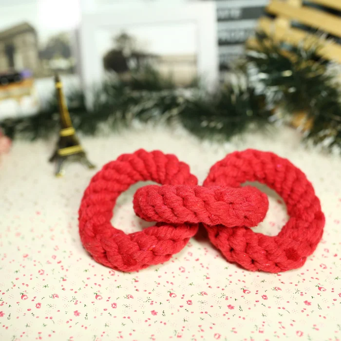 Venta al por mayor de juguete de cuerda redonda roja, juguete para mascotas de algodón para perros con dientes moler DRT-004 - imagen 5