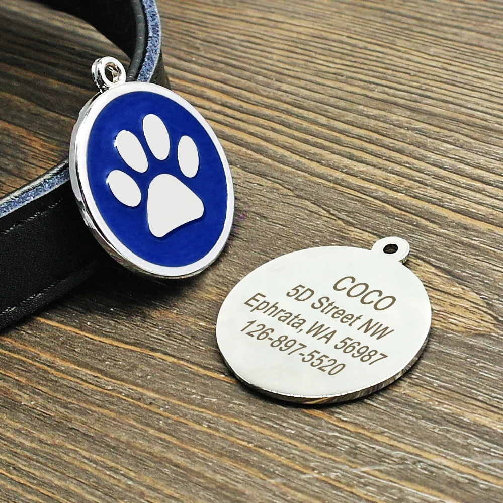 Placa de identificación de acero inoxidable para perro, placa redonda personalizada, accesorios de Metal para mascotas, 8 colores - imagen 4