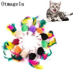 Juguete de lana con plumas para gatos y cachorros – mini ratón