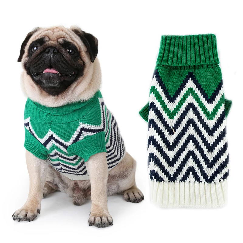 Suéteres para perros pequeños, jersey de cuello alto con patrón de ondas a la moda, ropa cálida para cachorros, otoño e invierno, Bulldog - imagen 2
