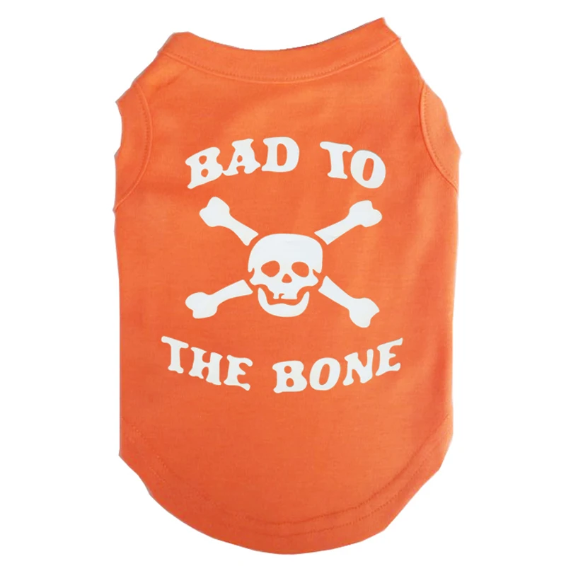 BAD TO THE BONE SKULL พิมพ์เสื้อยืดสัตว์เลี้ยงลูกสุนัขเสื้อผ้าเสื้อ Tee โพลีเอสเตอร์เสื้อผ้าถัง Tees สำหรับ All Seasons ขายร้อน - imagen 2