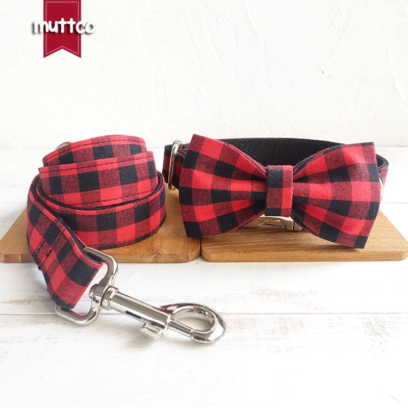 MUTTCO retailing grid handmade dog collar THE RED BLACK PLAID durable pet necklace collar for your house pet 5 sizes UDC074 - imagen 5