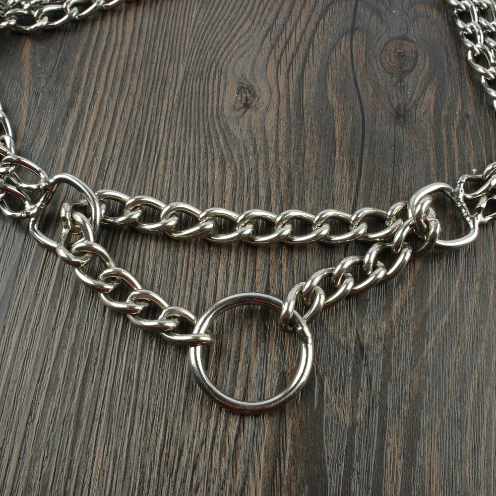 Collar de perro Martingale de acero inoxidable, cadena de Metal, doble fila, Gargantilla cromada, Collar de espectáculo de entrenamiento, Control de seguridad ajustable - imagen 4