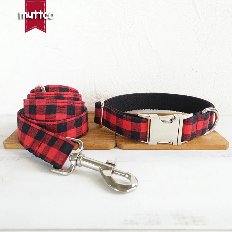 MUTTCO retailing grid handmade dog collar THE RED BLACK PLAID durable pet necklace collar for your house pet 5 sizes UDC074 - imagen 3