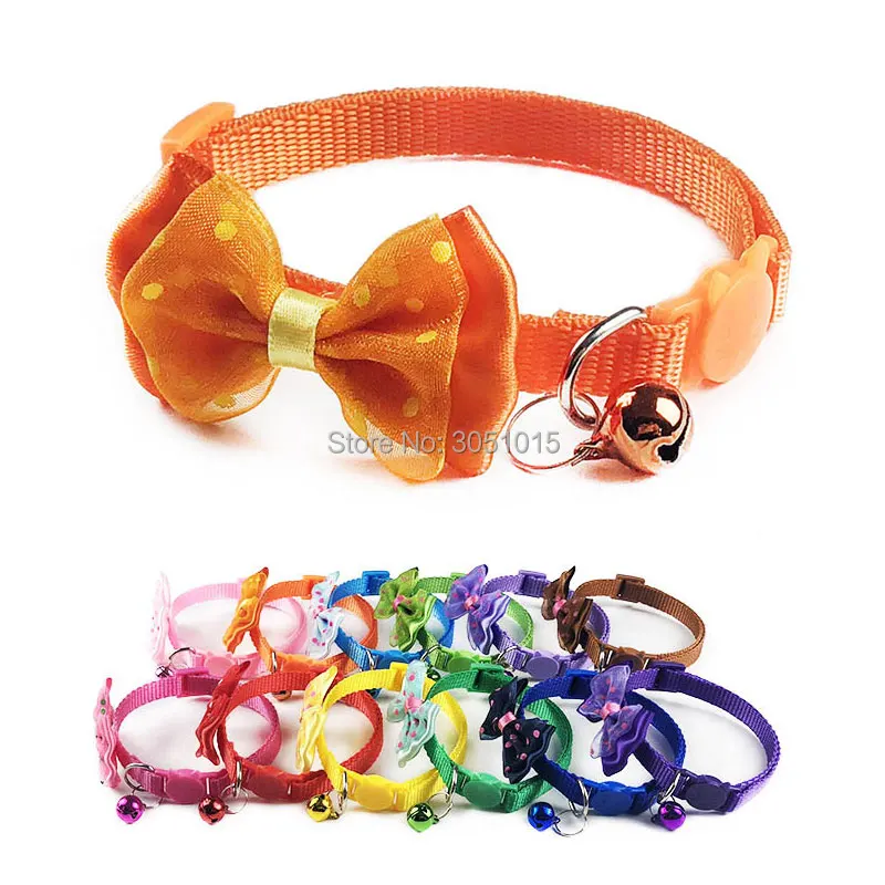 Venta al por mayor, 100 Uds., collares para perros, pajarita ajustable de Color caramelo con campana, Collar con lazo, corbata para cachorro, gatito, perro, gato, tienda de mascotas - imagen 3