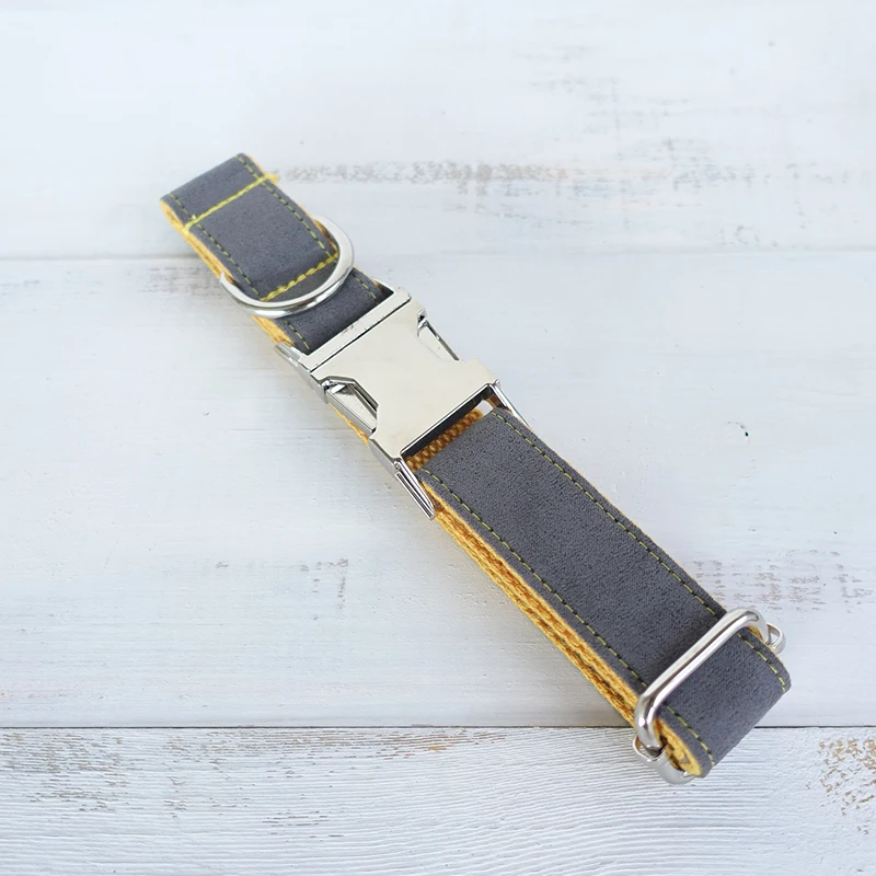 MUTTCO vende al por menor, collar de perro grabado con láser de diseño propio, cubierta gris, amarillo, collar y correa con nombre de mascota grabados a mano UDC026 - imagen 2
