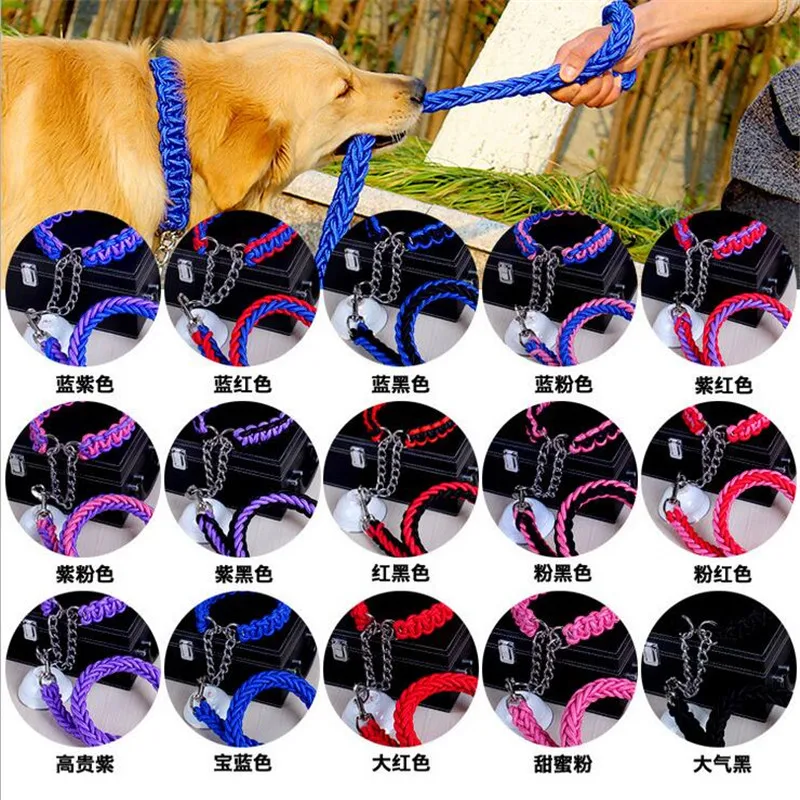 Cuerda de doble hebra, correas grandes para perros, hebilla de cadena de Metal P, conjunto de Collar de cuerda de tracción para mascotas de Color contrastante para perros grandes, 1,2 m de longitud - imagen 4