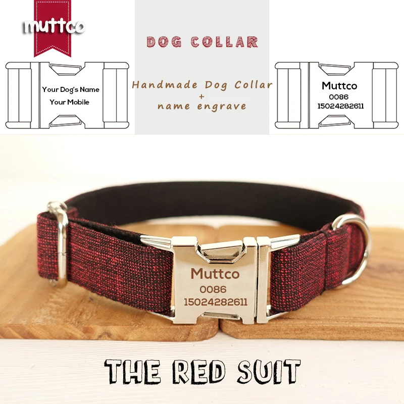 MUTTCO Collares personalizados para perros que venden collar atractivo Anti-pérdida THE RED SUIT collar de perro de diseño único 5 tamaños UDC006