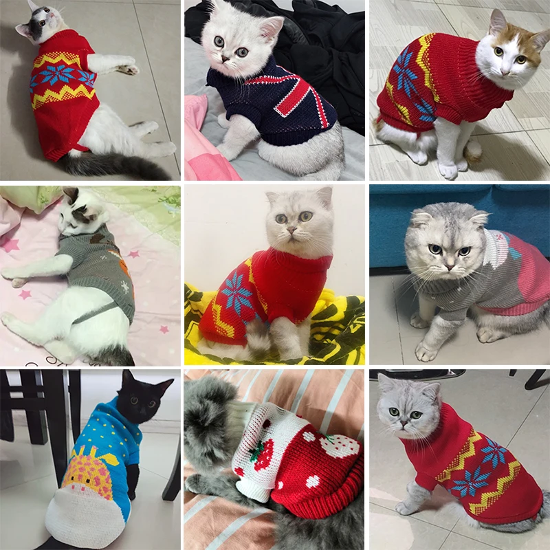Suéter navideño para gatos, disfraz cálido de invierno para mascotas, ropa para gatos Kedi katten Sphynx, Mascotas, ropa para perros y animales, ropa de gato - imagen 4
