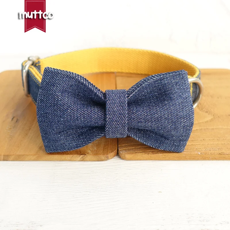 MUTTCO vende al por menor collar de perro de diseño propio THE YELLOW JEAN collar hecho a mano mazarine y amarillo 5 tamaños collar de perro UDC037 - imagen 4