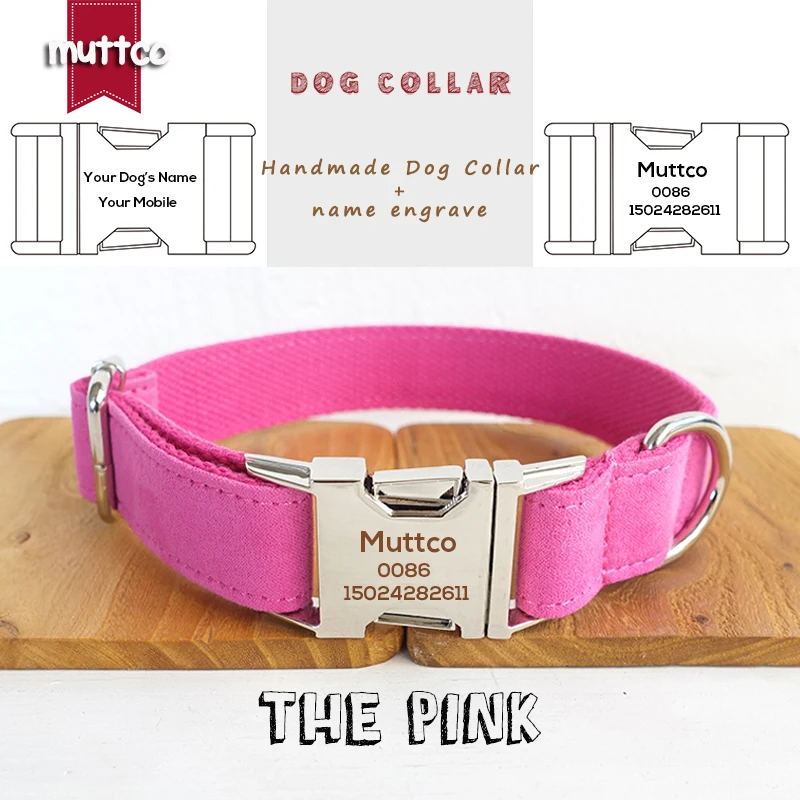 MUTTCO vende al por menor, accesorio antipérdida para perros, collar personalizado con etiqueta de identificación para perros, conjunto de correa para perros grabada en rosa, 5 tamaños UDC076