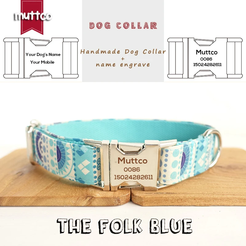 Collar de identificación personalizado MUTTCO, venta al por menor, collar hecho a mano de alta calidad, collar de perro azul antipérdida a la moda, 5 tamaños UDC023