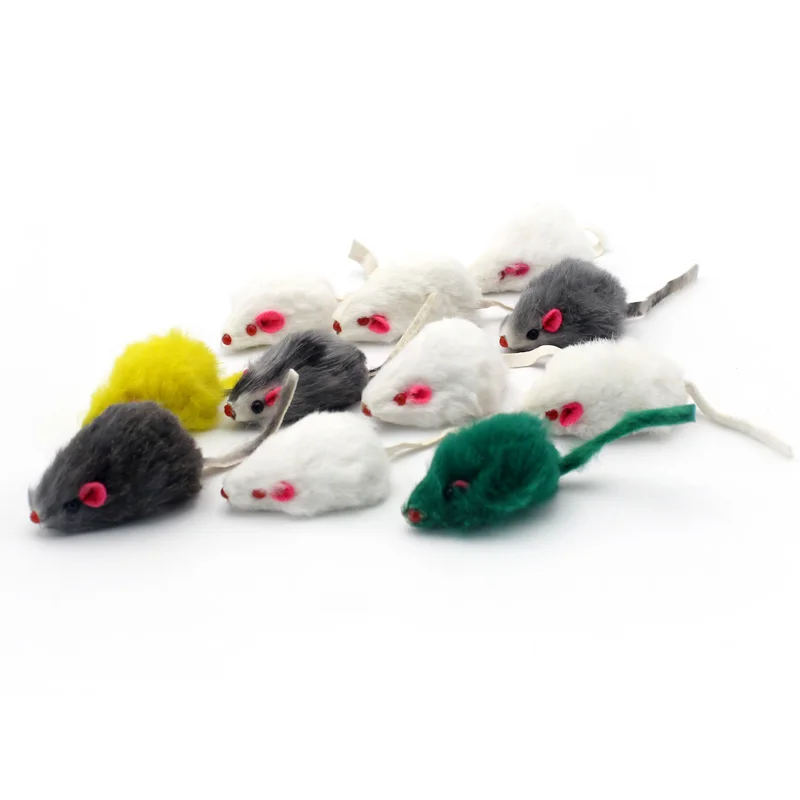 10Pcs/lot Rabbit Fur False Mouse Pet Cat Toys Mini Funny Playing Toys For Cats Kitten - imagen 2