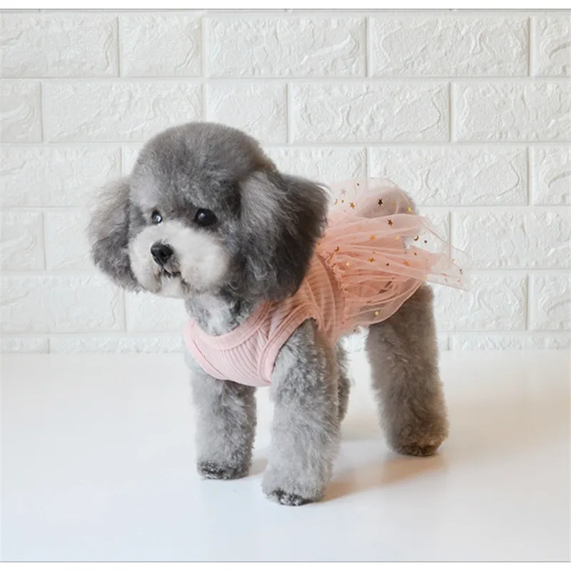 Ropa de encaje bronceado para perros y niñas, falda tutú de manga corta rosa y blanca, vestido para cachorros y gatitos, vestidos de deshierbe para perros pequeños y Yorks - imagen 4