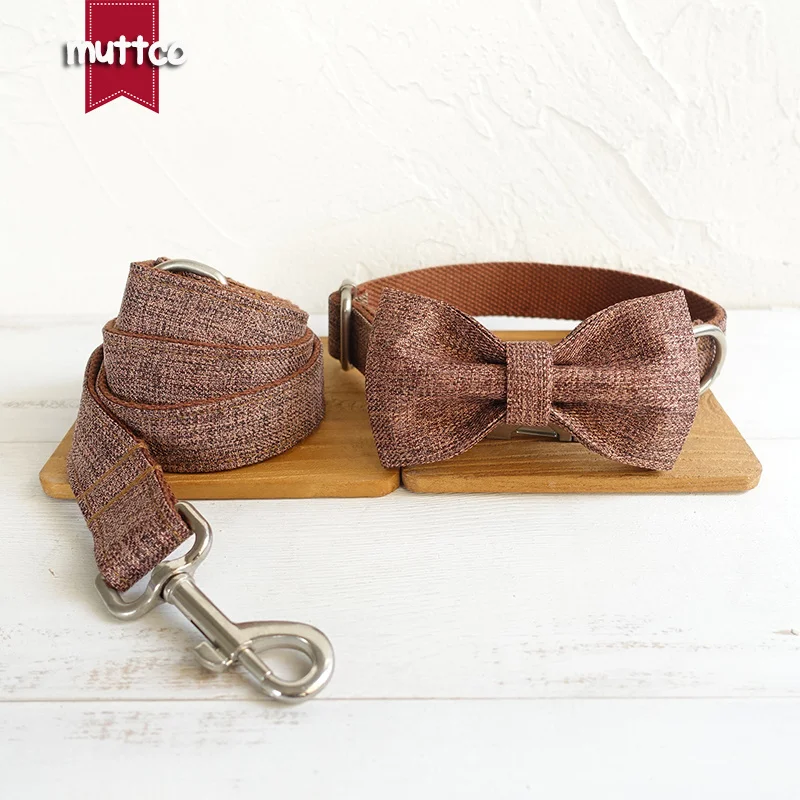 MUTTCO vende al por menor, collar de perro de alta calidad hecho a mano a la moda de diseño propio como caballero, collar de perro THE BROWN SUIT, 5 tamaños UDC039 - imagen 5