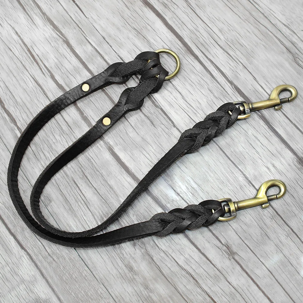 Acoplador de correas dobles para perros, correa de cuero Real para dos perros Pitbull, color marrón y negro - imagen 5