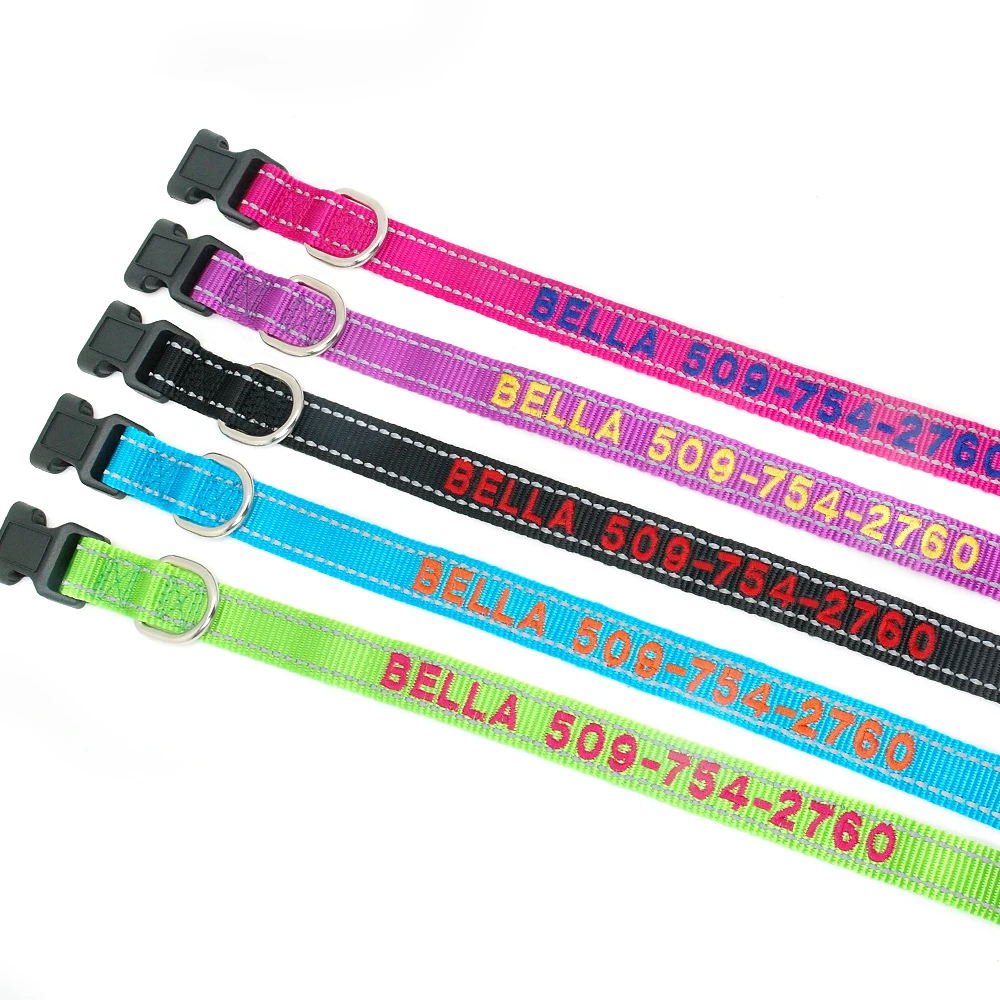 Collar personalizado de nailon bordado para perro, etiqueta de identificación, reflectante, nombre de Mascota, Collar de teléfono para perros pequeños, medianos y grandes - imagen 3