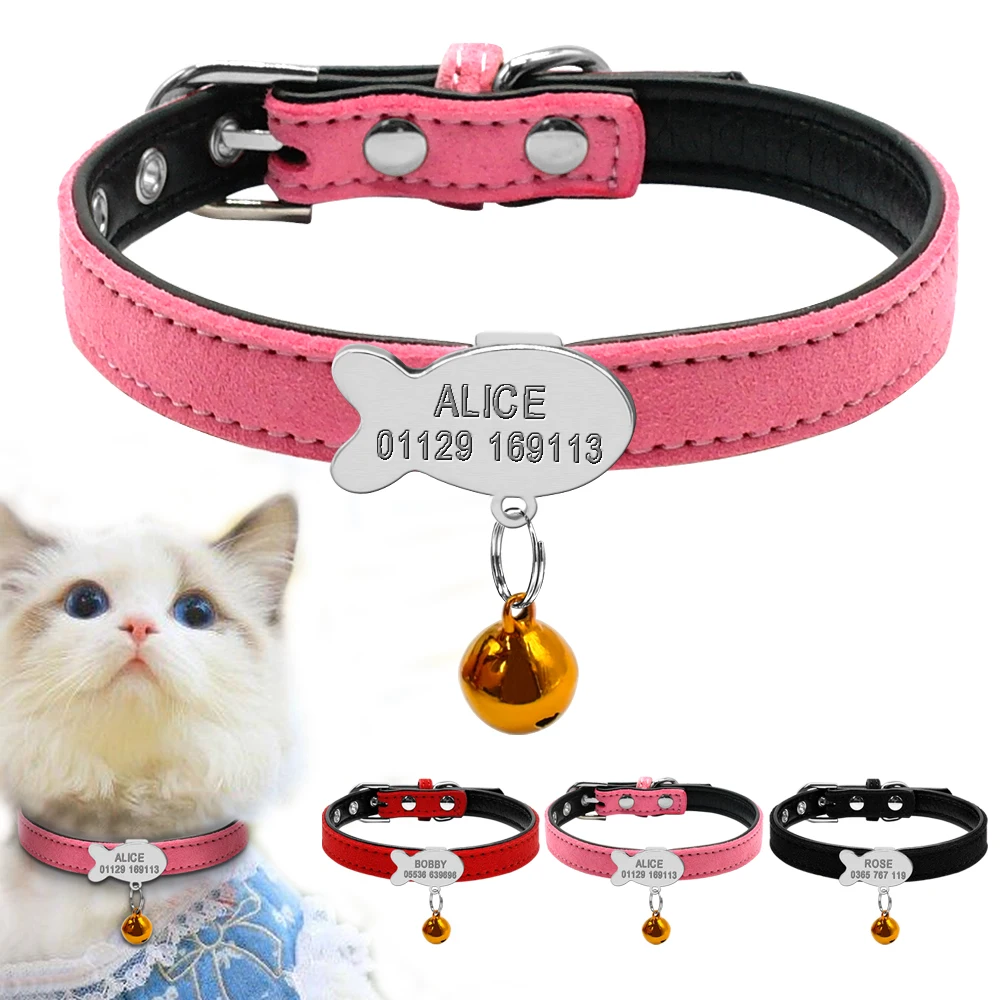 Collar personalizado para perros y gatos, Collar de identificación de cuero personalizado para cachorros y perros pequeños con etiquetas de identificación, placa de identificación, compromiso gratuito - imagen 3