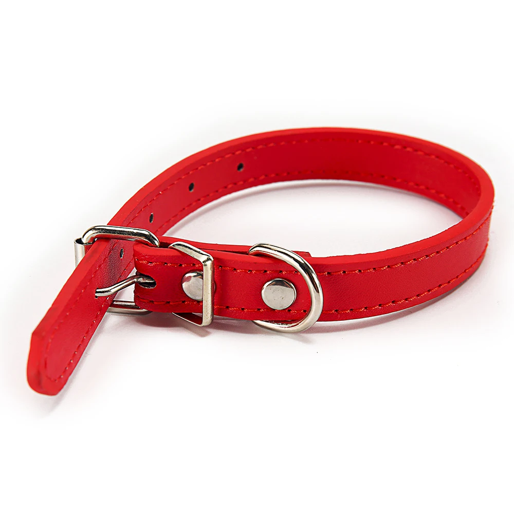 Collar de cuero para perros pequeños y grandes, correa para cachorros, collares para perros ajustables sólidos, Collar para gatos, accesorios para perros y gatos - imagen 5