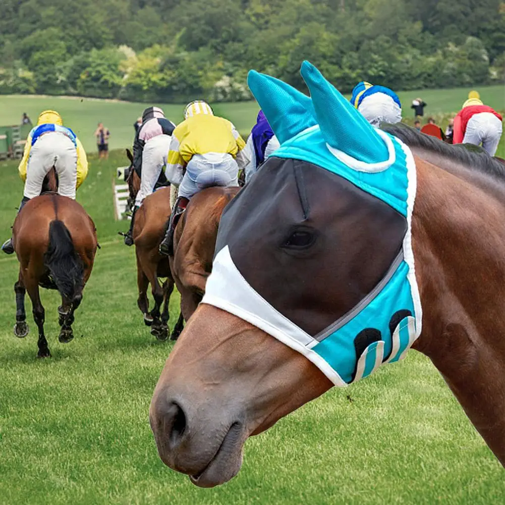Máscara de mosca de caballo, protector de media cara, máscara de malla para caballo, cubierta para la oreja, antimosquitos, moscas, insectos, máscara de caballo, cubierta protectora, suministros para mascotas - imagen 5