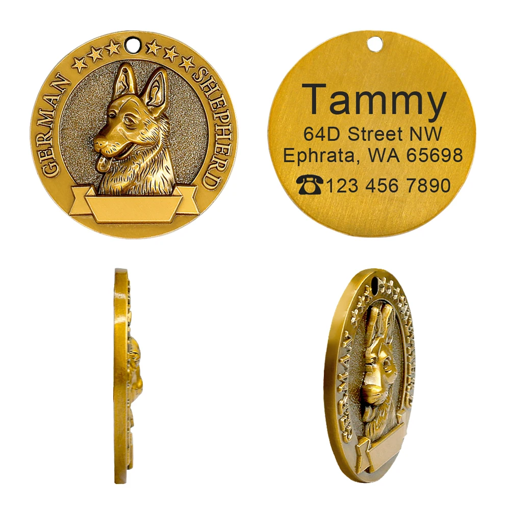 Etiqueta de identificación de perro personalizada, etiquetas de perros personalizadas, placa de identificación, colgante de mascota con grabado libre antipérdida para collares, collar chapado en cobre - imagen 4