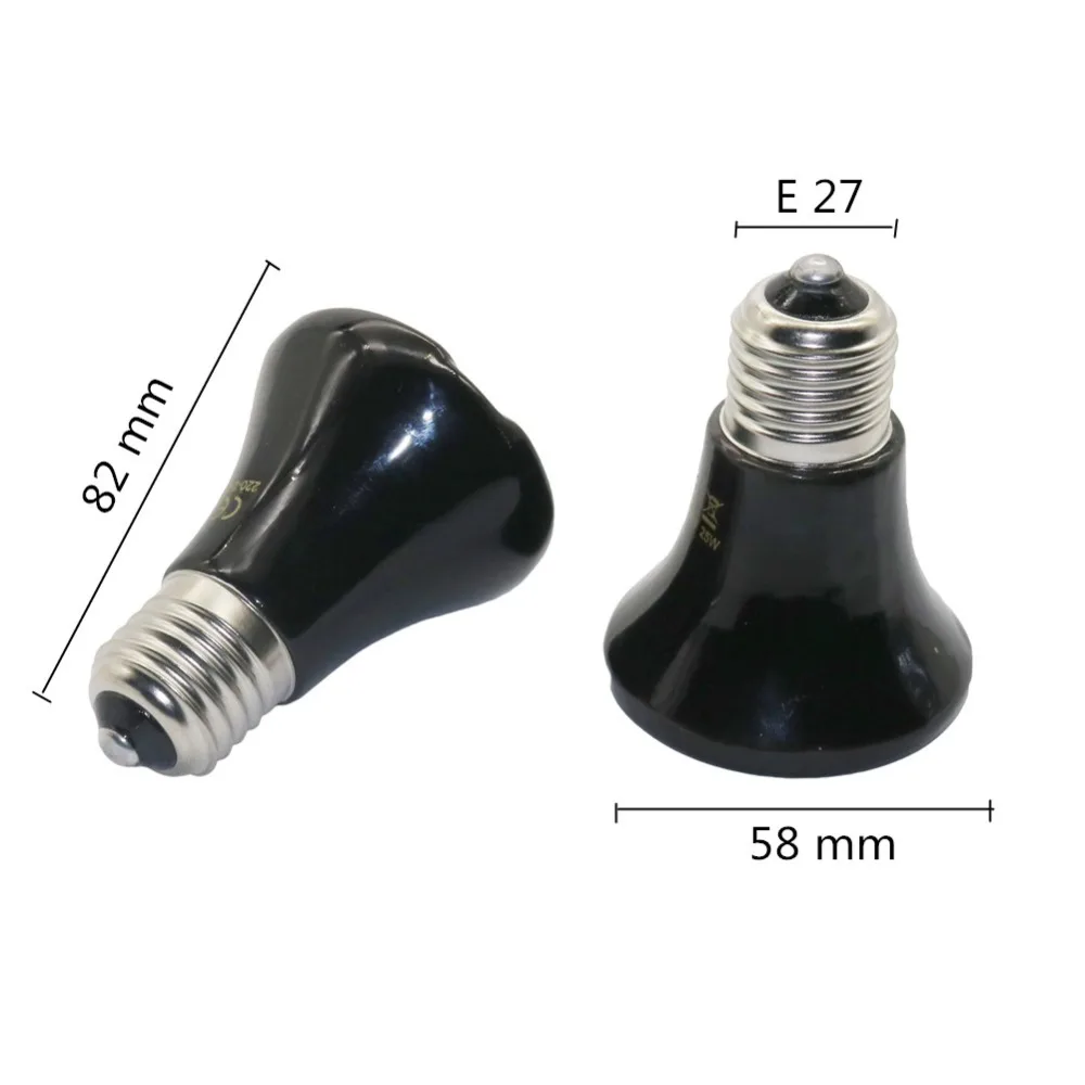 Luz de calefacción para mascotas E27, 25W ~ 100W, pequeño emisor cónico de cerámica, bombilla de calor negra para lámpara chocadeadora de mascotas reptiles, 1 ud.