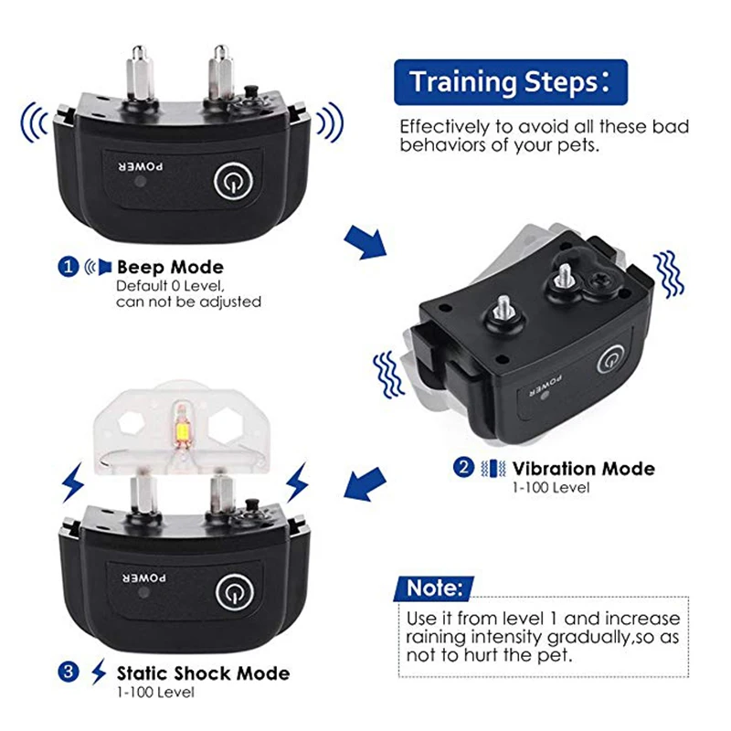 Collar de entrenamiento para perros electrónico remoto profesional, collares para perros de entrenamiento recargables sin ladridos con sonido de vibración de choque - imagen 2