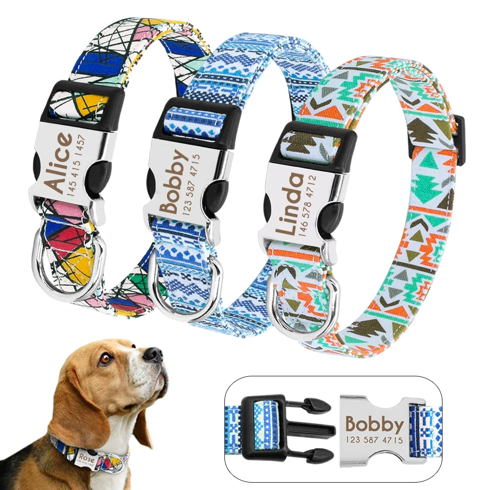 Collar de nailon personalizado para perros pequeños, Collar para Chihuahua, identificación de nombre grabada para mascotas pequeñas, medianas y grandes, Pitbull - imagen 2