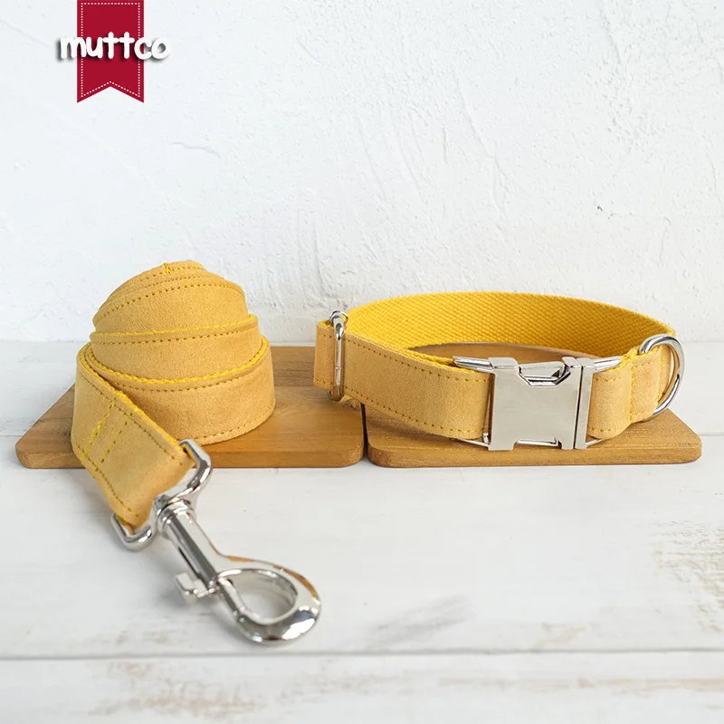 MUTTCO vende al por menor collar de perro duradero hecho a mano EL AMARILLO collar de etiqueta de identificación de perro personalizado correa de productos para mascotas antipérdida 5 tamaños UDC077