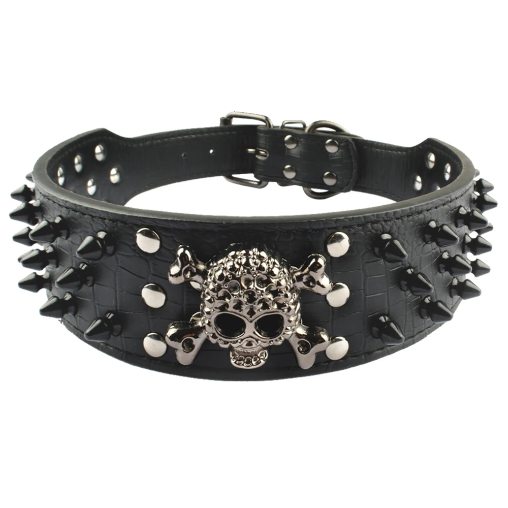 Collar de cuero con tachuelas y pinchos de 2 "para perro, remaches de bala con calavera fresca, accesorios para mascotas, Meduim, perros grandes, Pitbull, Boxer, S-XL - imagen 5