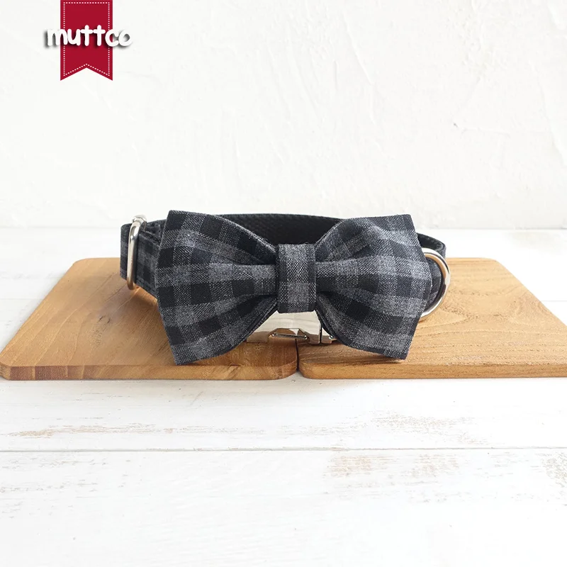 MUTTCO collar para perro respetuoso con el medio ambiente THE BLACK PLAID collar flexible para mascotas conveniente para caminar al perro 5 tamaños collar para perro UDC075 - imagen 4
