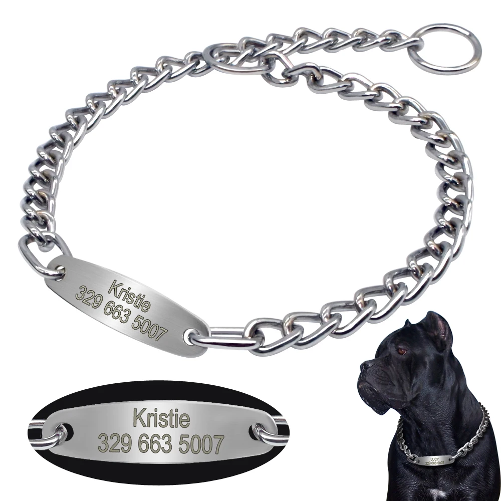 Collar antideslizante de cadena para perros de compañía personalizado, collares de identificación grabados para entrenamiento de mascotas, Gargantilla para perros medianos y grandes, Pitbull Bulldog - imagen 2