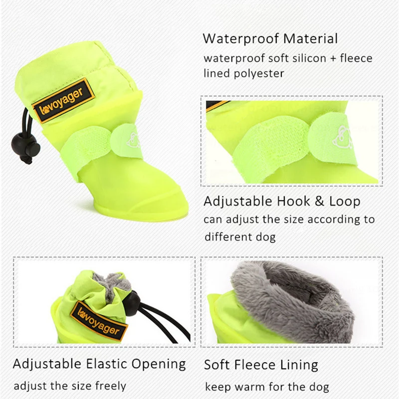4 unids/set Botas de lluvia para perros zapatos de lluvia impermeables para perros botas de nieve de goma ajustables con forro polar para perros pequeños y medianos antideslizantes - imagen 2