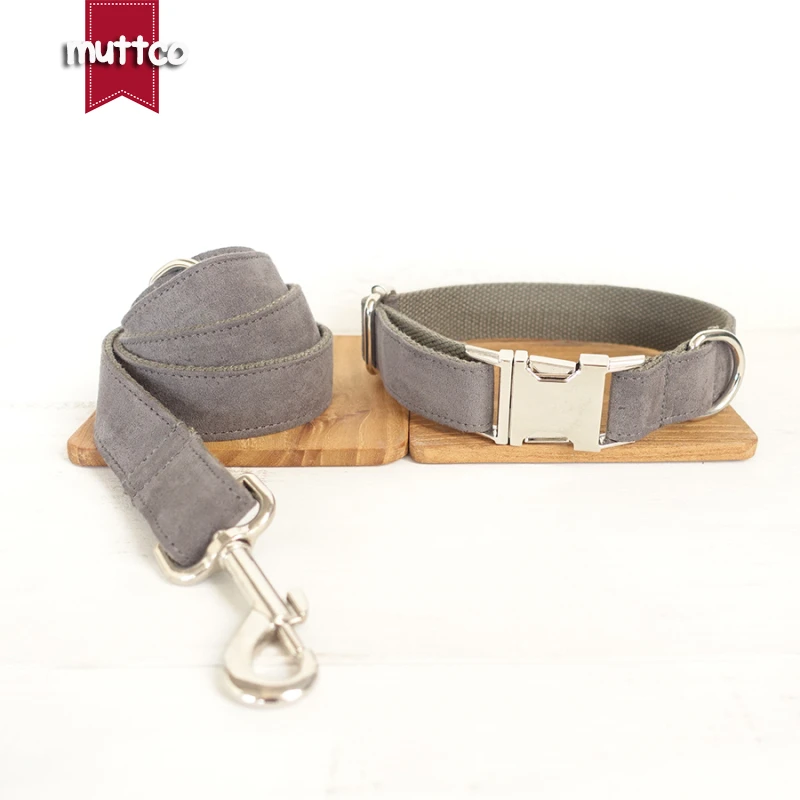 MUTTCO Collar para perro grabado al por menor collar hecho a mano THE DEEP GRIS poliéster satinado y nylon Collar y correa para perro gris 5 tamaños UDC025 - imagen 3