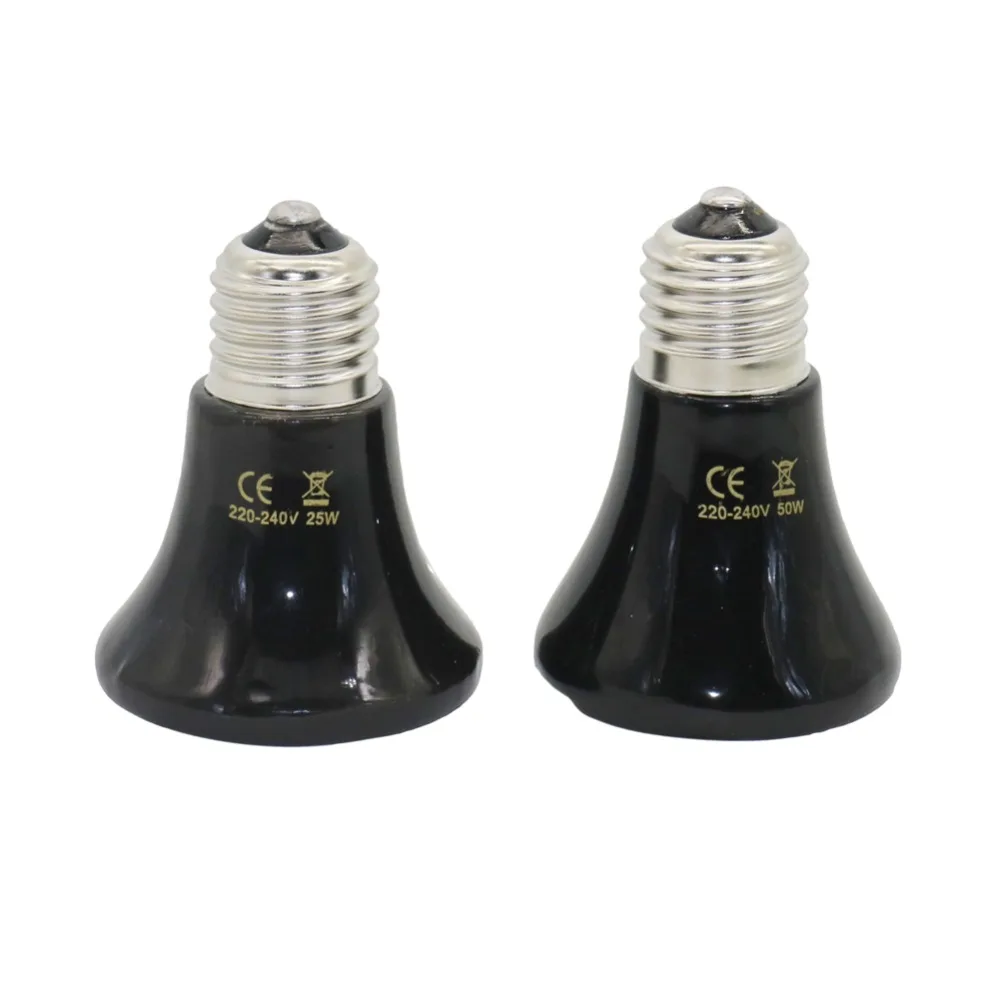Luz de calefacción para mascotas E27, 25W ~ 100W, pequeño emisor cónico de cerámica, bombilla de calor negra para lámpara chocadeadora de mascotas reptiles, 1 ud.