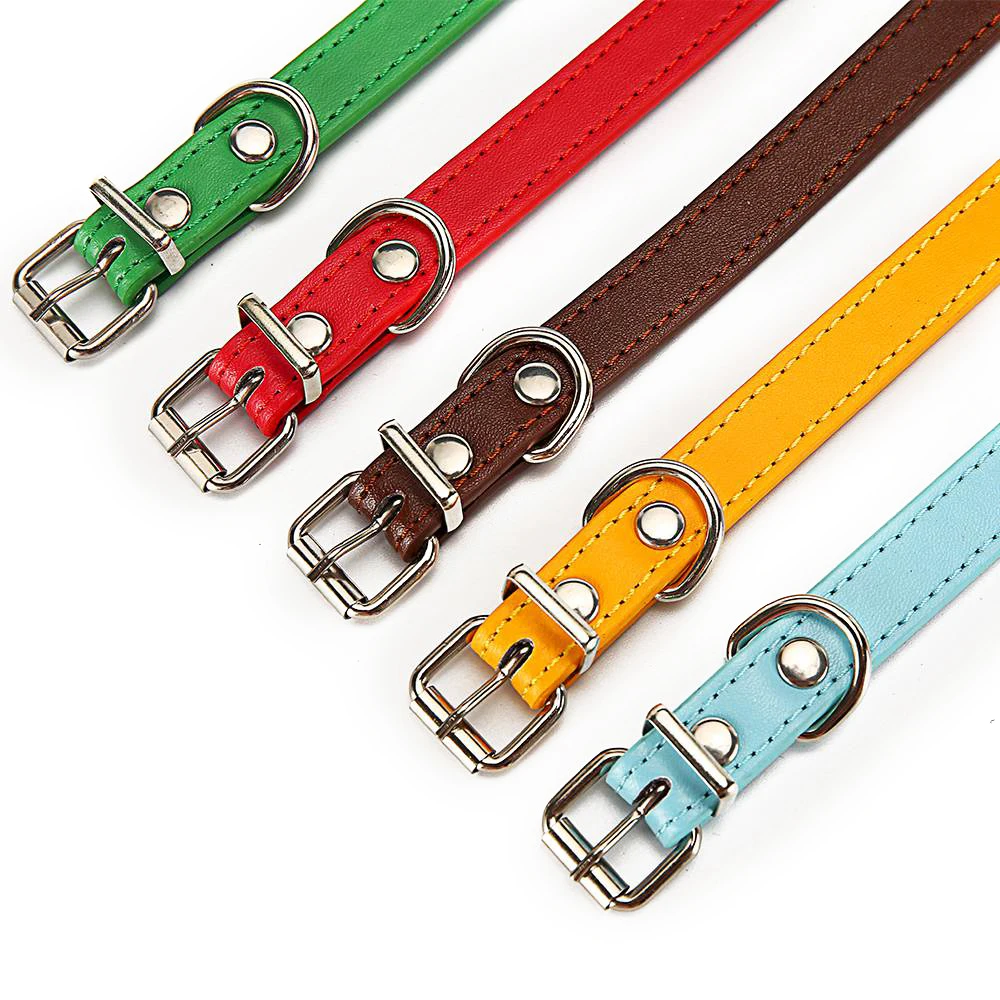 Collar de cuero para perros pequeños y grandes, correa para cachorros, collares para perros ajustables sólidos, Collar para gatos, accesorios para perros y gatos - imagen 3