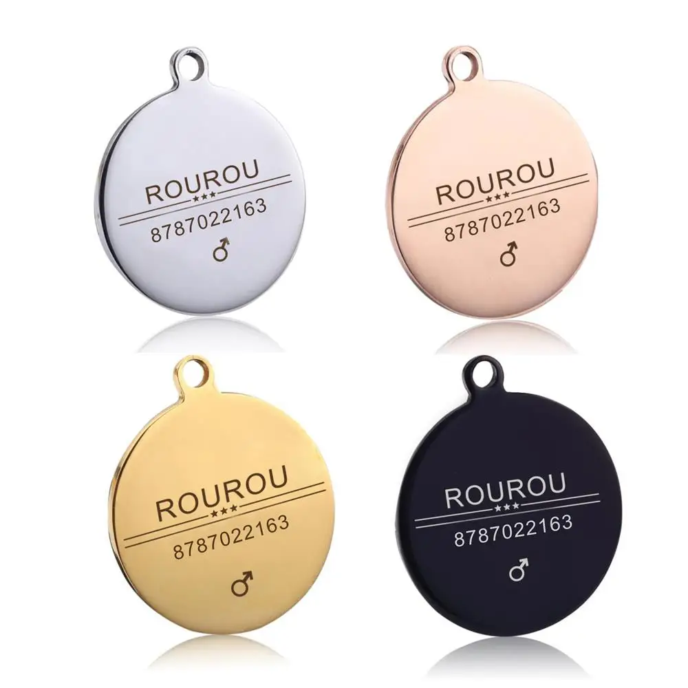 Etiqueta de identificación de mascota con grabado gratuito, etiquetas de nombre de perro y gato de acero inoxidable, accesorios para Collar, colgante personalizado, plata, oro, rosa, negro - imagen 3