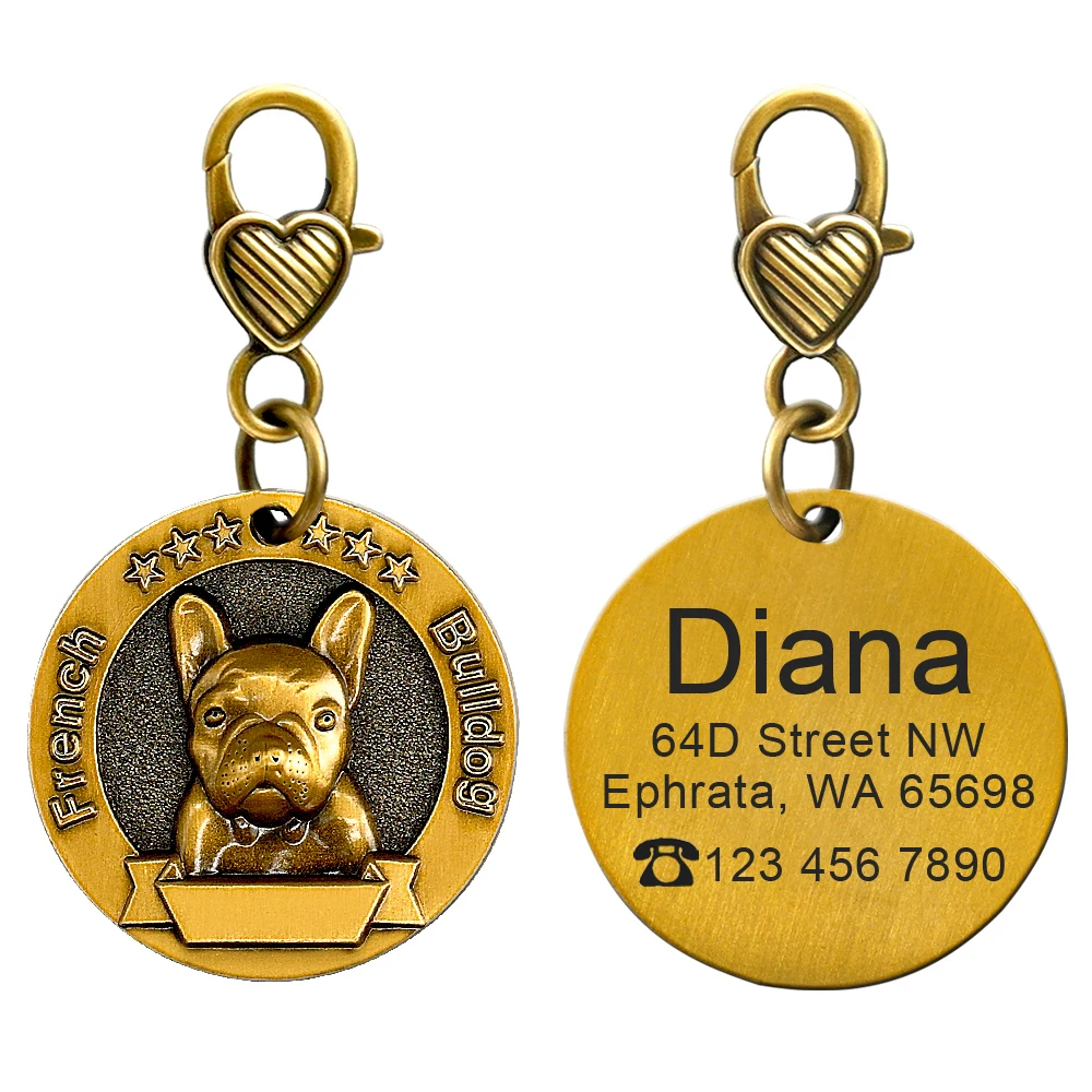 Etiqueta de identificación de perro personalizada, etiquetas de perros personalizadas, placa de identificación, colgante de mascota con grabado libre antipérdida para collares, collar chapado en cobre - imagen 3
