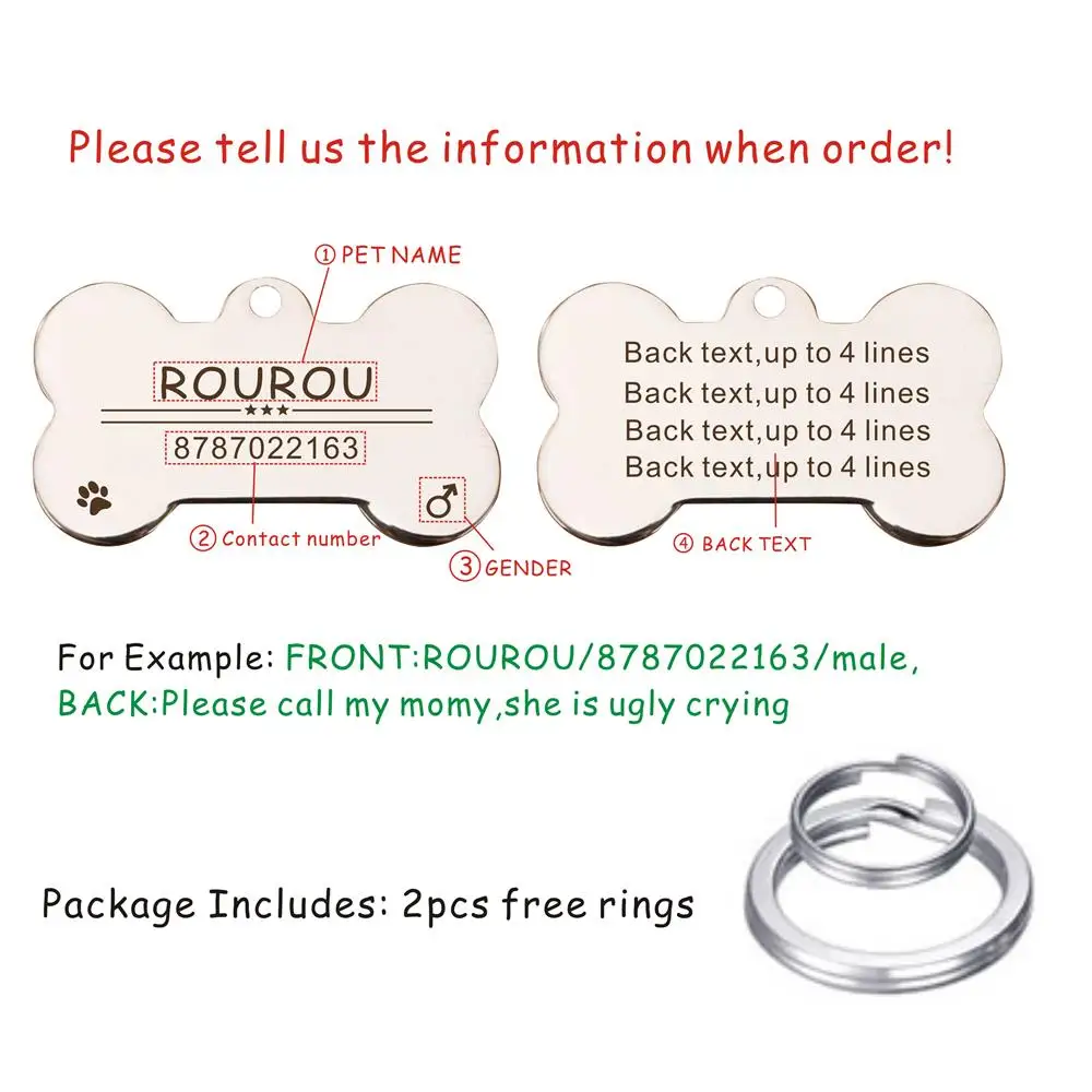 Free Engraving Small Pet ID Tag Stainless Steel Dog Cat Name Tags Collar Accessories Customized (4)