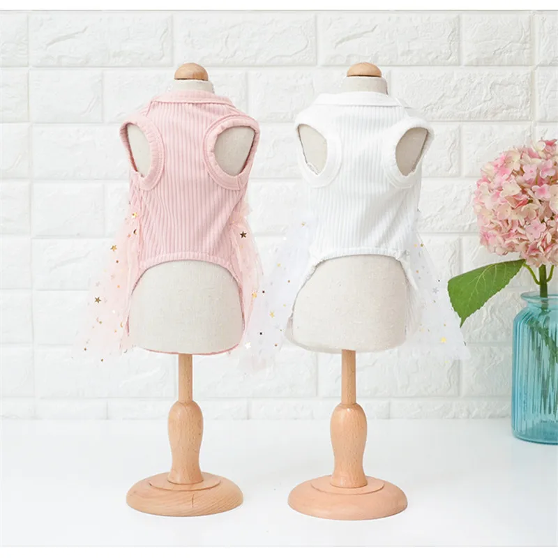 Ropa de encaje bronceado para perros y niñas, falda tutú de manga corta rosa y blanca, vestido para cachorros y gatitos, vestidos de deshierbe para perros pequeños y Yorks - imagen 2