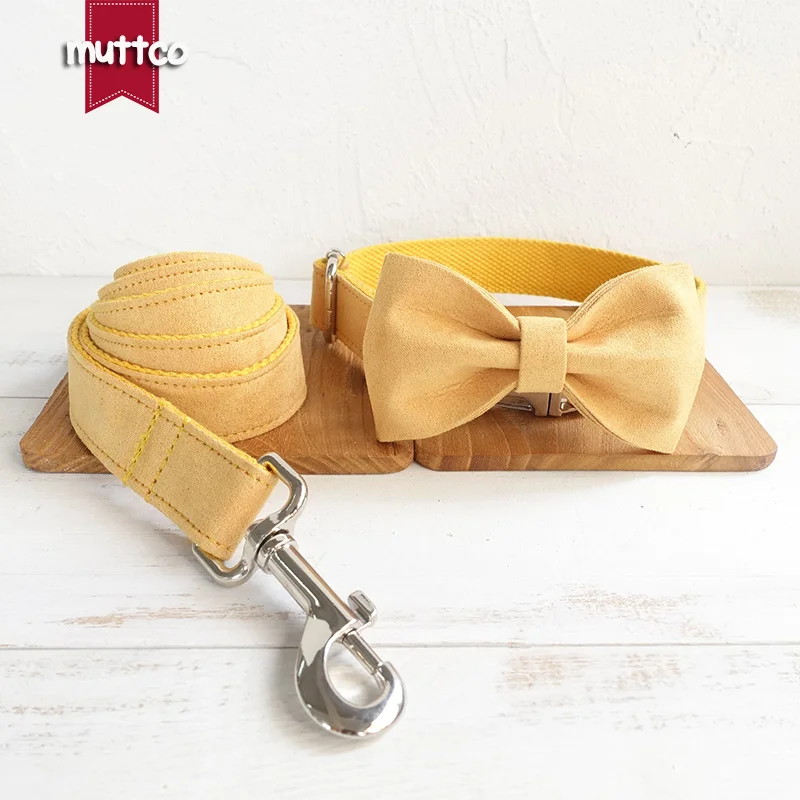 MUTTCO vende al por menor collar de perro duradero hecho a mano EL AMARILLO collar de etiqueta de identificación de perro personalizado correa de productos para mascotas antipérdida 5 tamaños UDC077