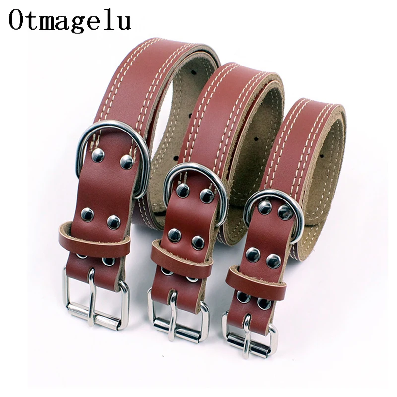 High-grade Adjustable Genuine Leather Dog Collars Pet Dog Necktie Necklace Harness For Pitbull Bull Terrier Big Dog Accessories