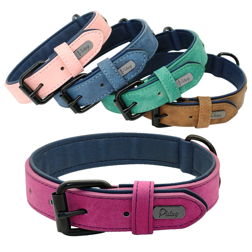 Collar de cuero acolchado suave para perros pequeños, medianos y grandes, S, M, L, XL, XXL, collares para perros grandes, Pitbull, Labrador, Pastor Alemán