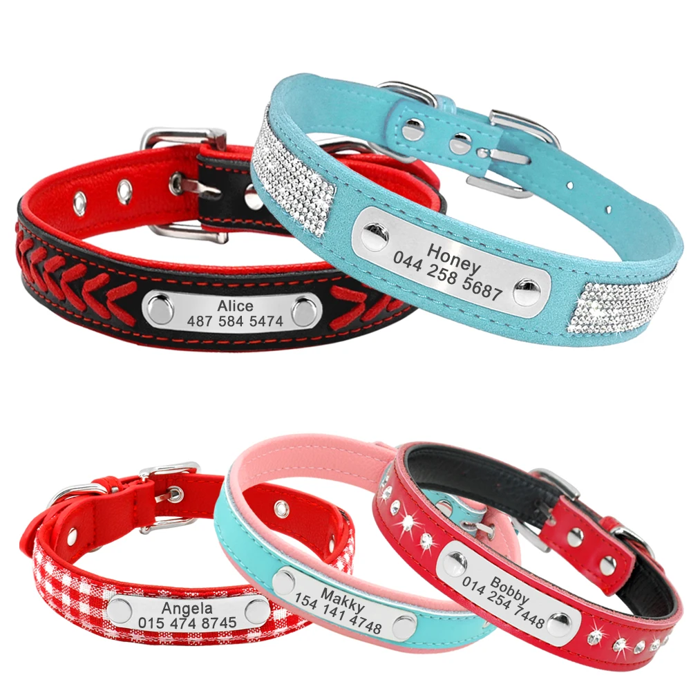 Collar ostentoso para cachorros y gatos, collares con etiqueta de identificación para perros y gatos pequeños, collares personalizados con diamantes de imitación para Chihuahua - imagen 3