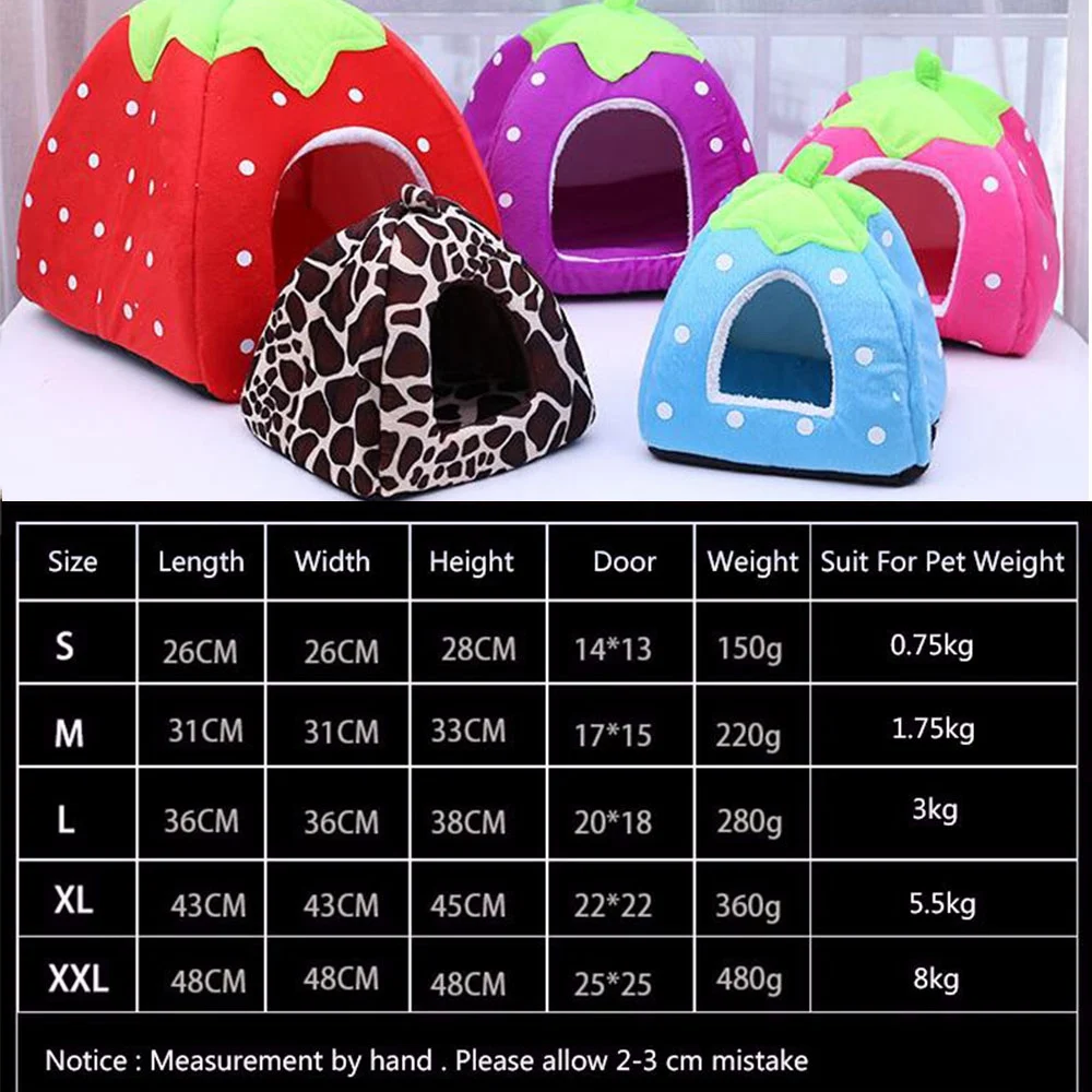 Cama cálida para mascotas, casa para perros pequeños, bonita casa para gatos con fresas para cachorros, perrera, casa para gatitos, sofá cama, estera, transpirable para invierno - imagen 4