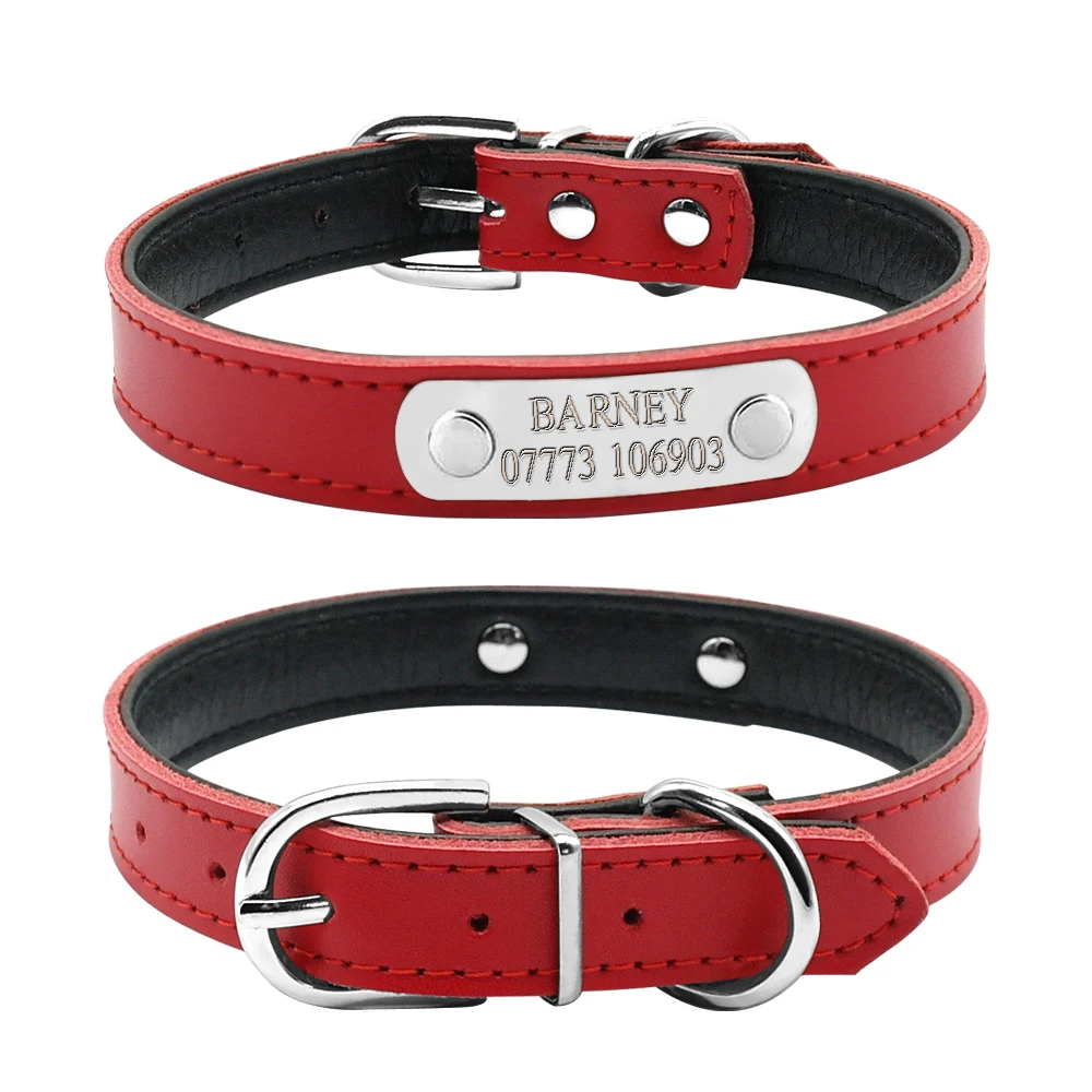 Collar de cuero personalizado para perro, Collar de identificación con nombre de Mascota, grabado gratis para perros pequeños y medianos - imagen 3