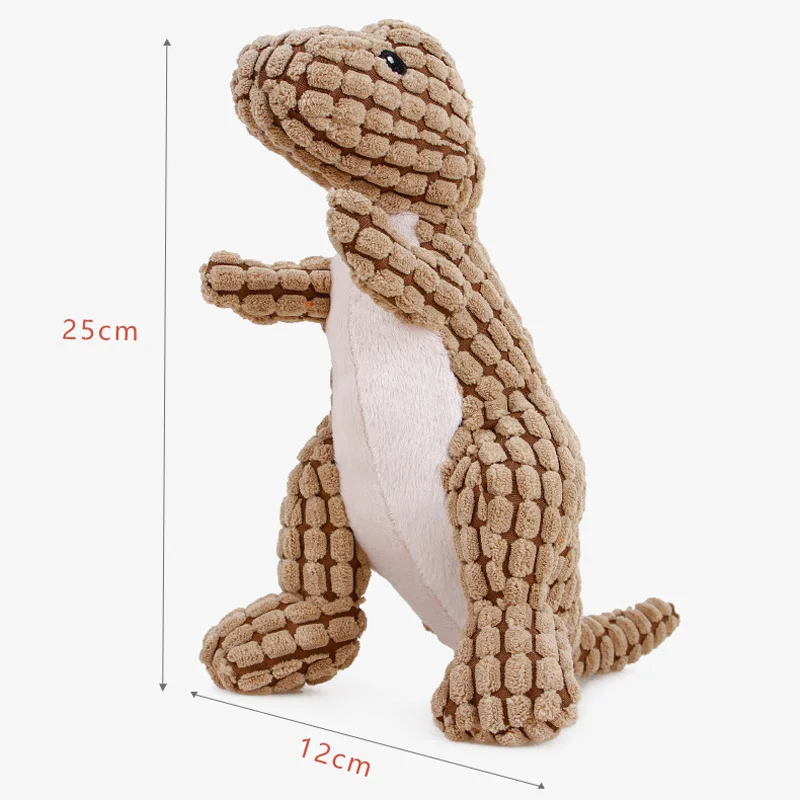 Juguetes de peluche suave para perros chirriantes, dinosaurio bonito de dibujos animados, mascotas, juguete para gatos, juego al aire libre, juguetes molares interactivos para masticar perros pequeños - imagen 3