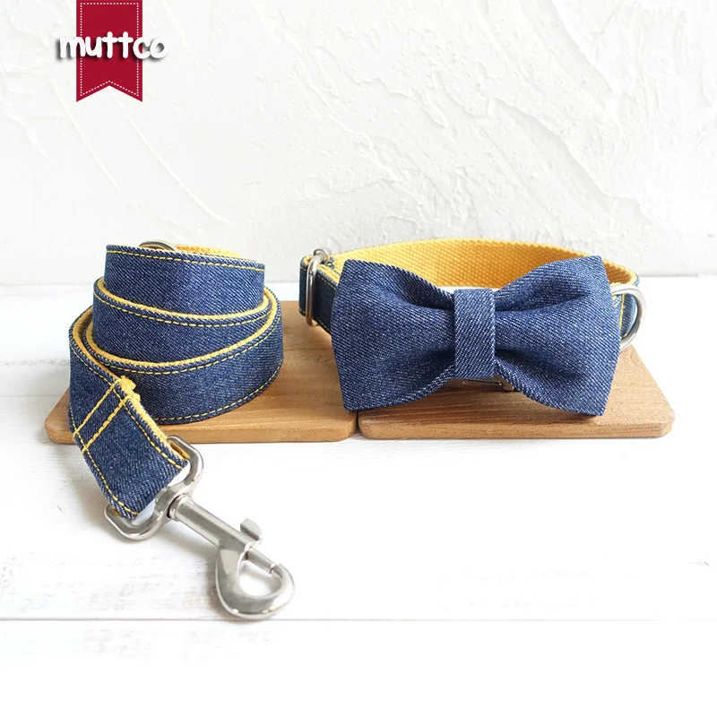 MUTTCO vende al por menor collar de perro de diseño propio THE YELLOW JEAN collar hecho a mano mazarine y amarillo 5 tamaños collar de perro UDC037 - imagen 5