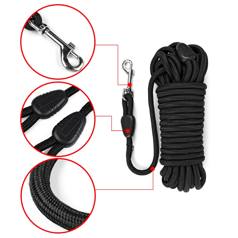 Correa de nailon fuerte para perros medianos y grandes, cuerda redonda de seguimiento largo para entrenamiento de mascotas al aire libre, 5m, 10m, 15m - imagen 5