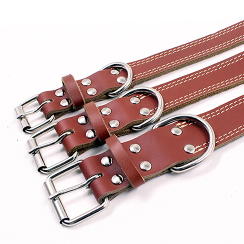 High-grade Adjustable Genuine Leather Dog Collars Pet Dog Necktie Necklace Harness For Pitbull Bull Terrier Big Dog Accessories2